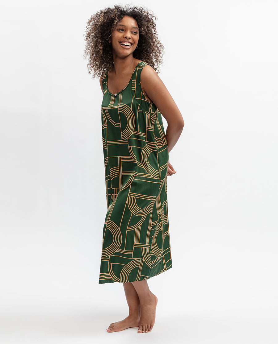 Emerald Geo Print Long Nightdress