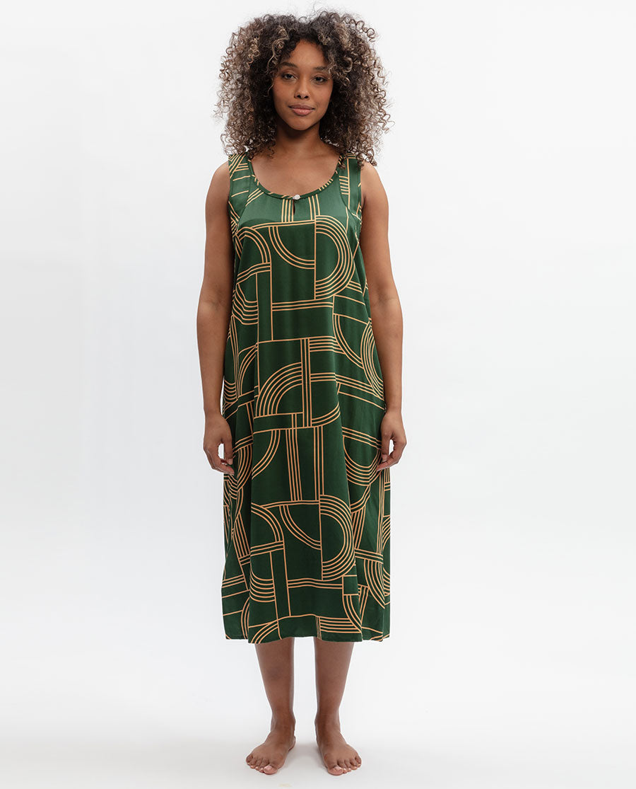 Emerald Geo Print Long Nightdress