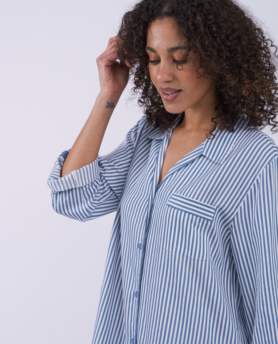 The Denim Edit Womens Chambray Stripe Nightshirt