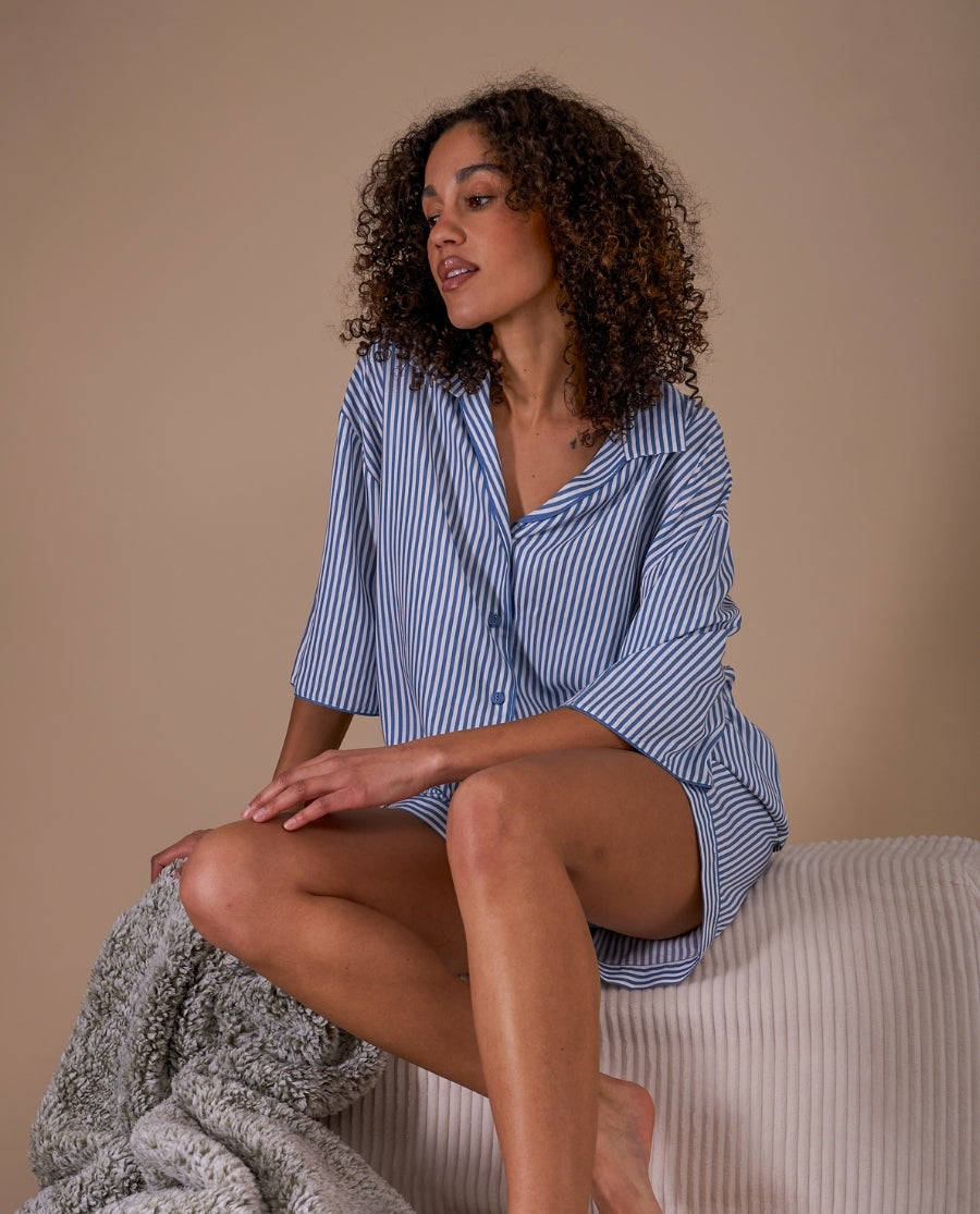 The Denim Edit Womens Chambray Stripe Relaxed Shorty Set