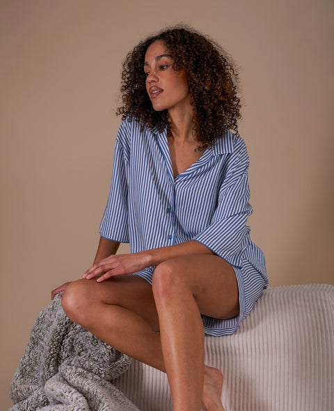 The Denim Edit Womens Chambray Stripe Relaxed Shorty Set