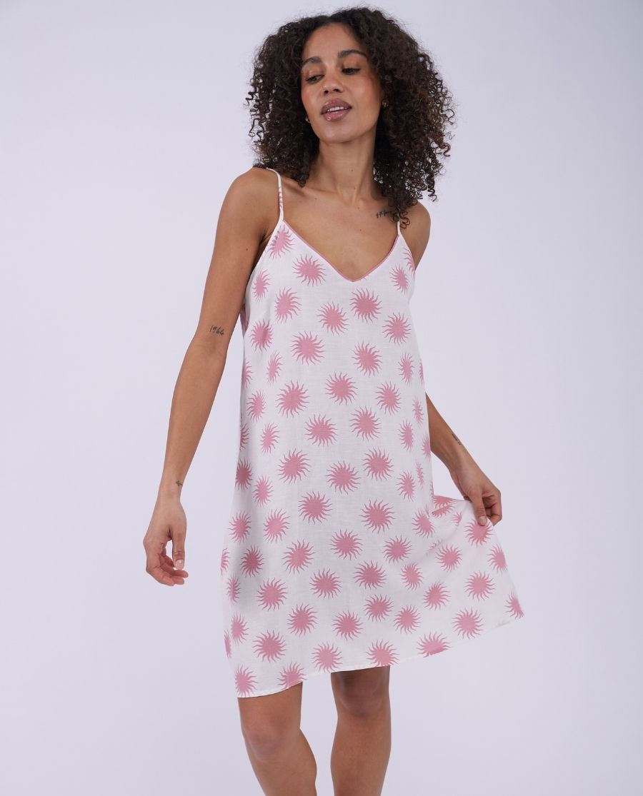 The Linen Edit Womens Sun Print Strappy Short Nightdress