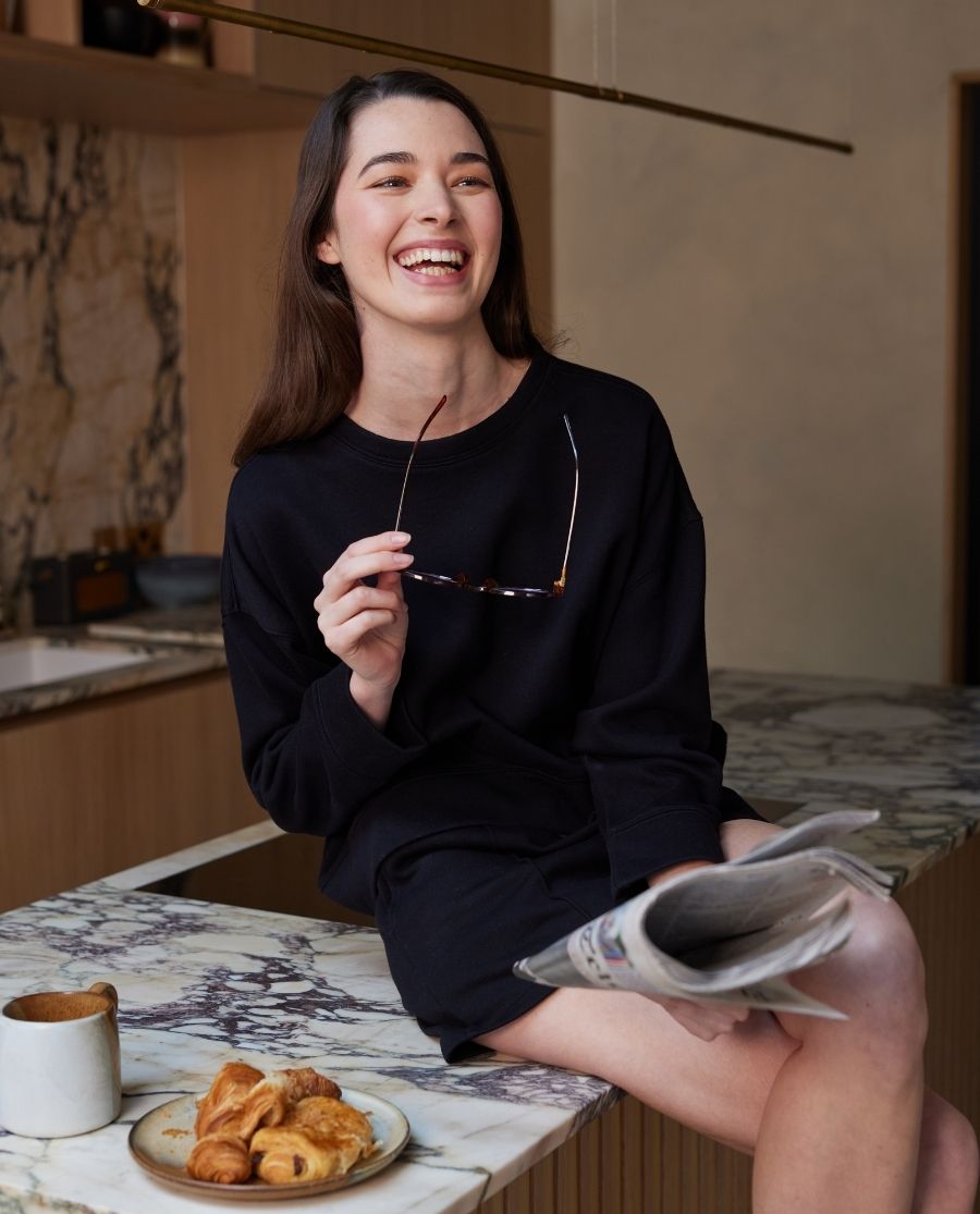 Womens Black Lounge Crew-Neck and Shorts Set