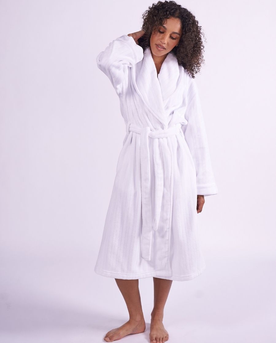 Womens Striped White Cosy Dressing Gown
