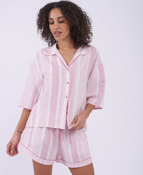 The Linen Edit Womens Printed Stripe Relaxed Shorty Set