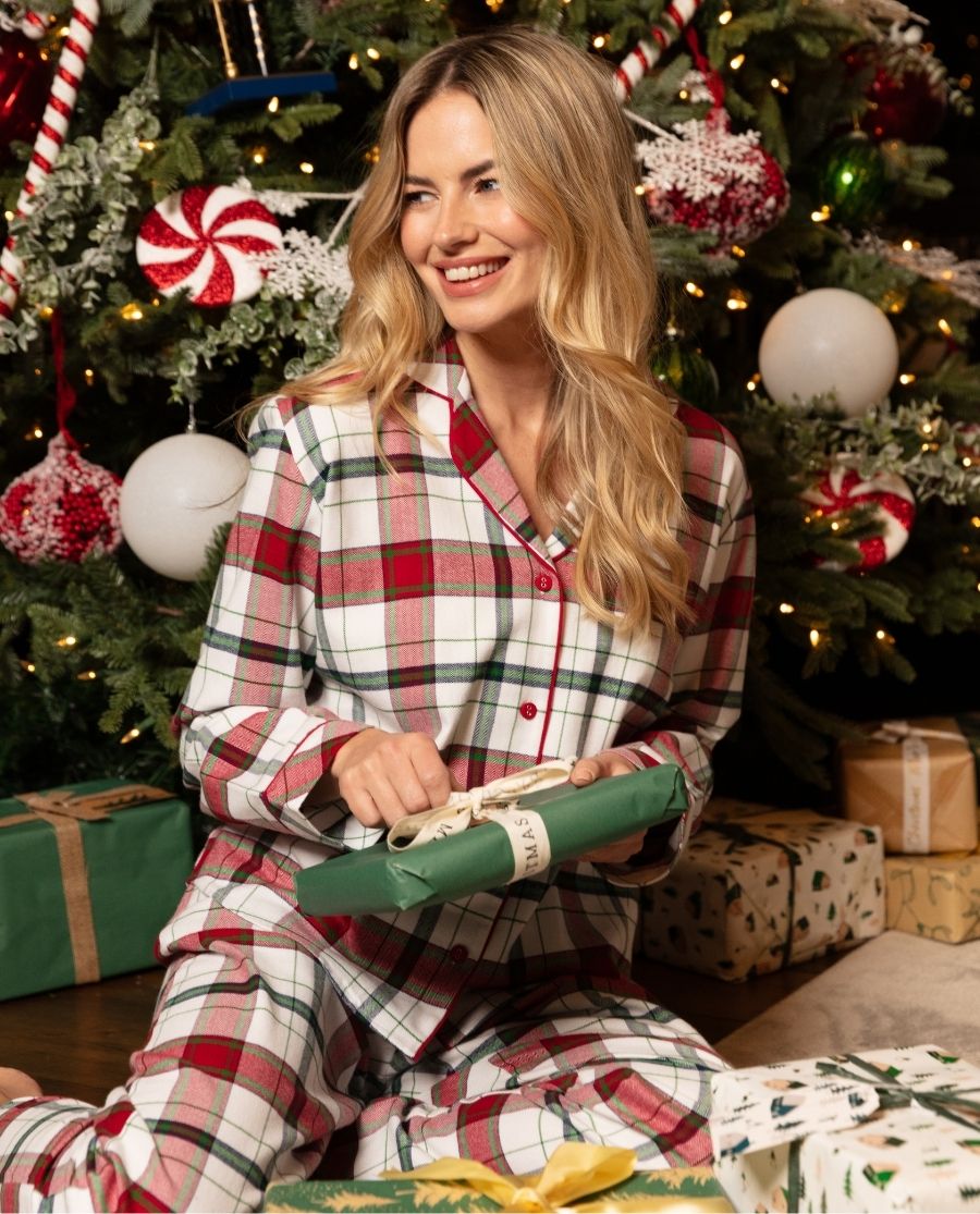 Blaze Womens White Brushed Check Pyjama Set