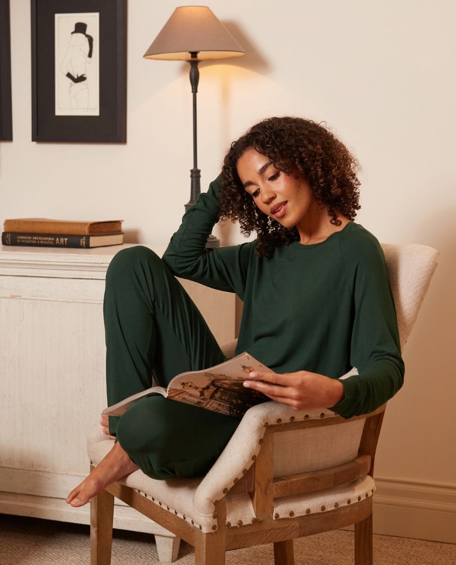 Womens Green Slouch Jersey Pyjama Set