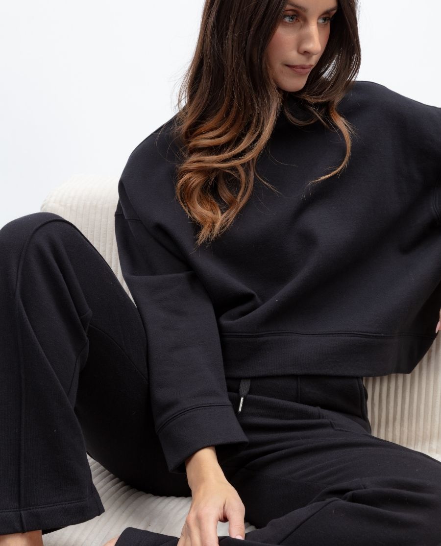 Womens Black Lounge Crew-Neck and Joggers Set