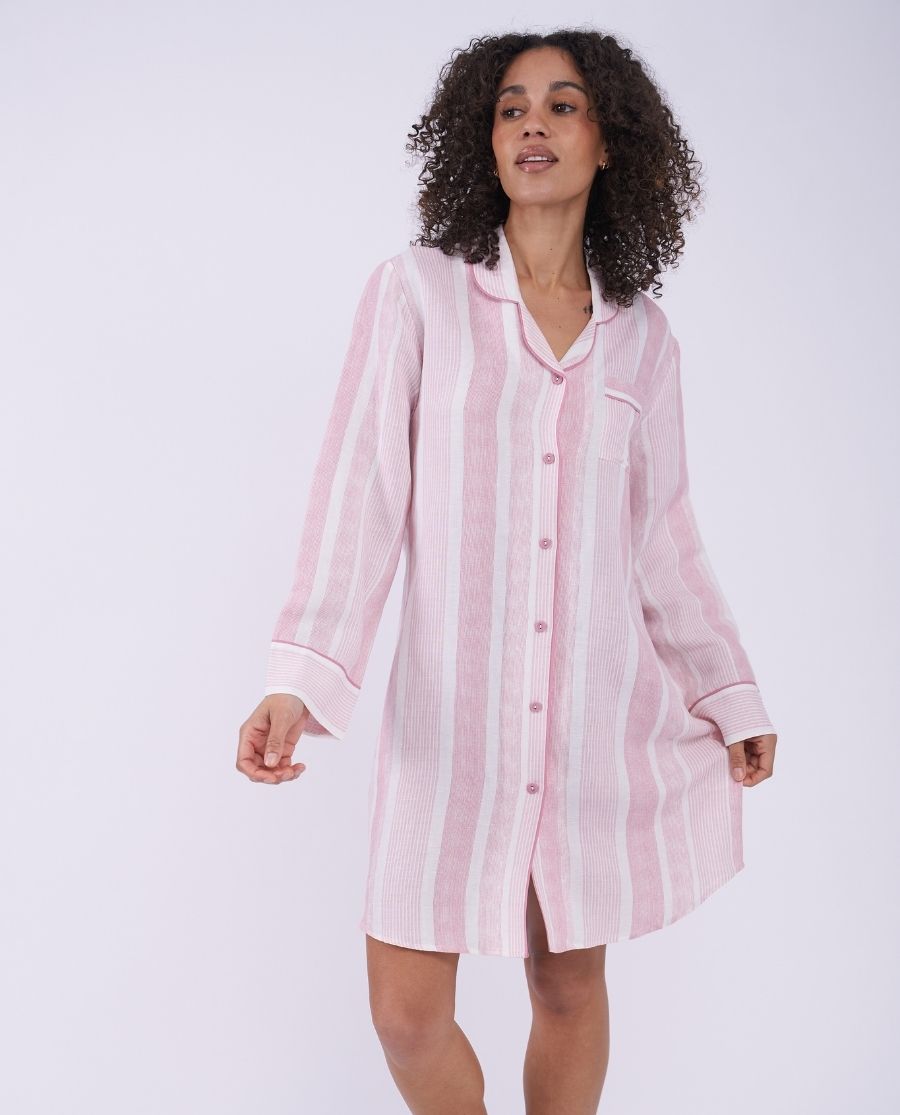The Linen Edit Womens Printed Stripe Nightshirt