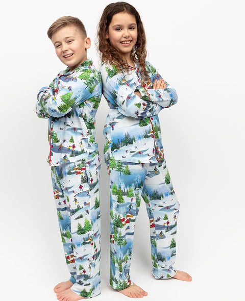 Montana Kids Unisex-Pyjama-Set aus Jersey mit Winterlandschafts-Print