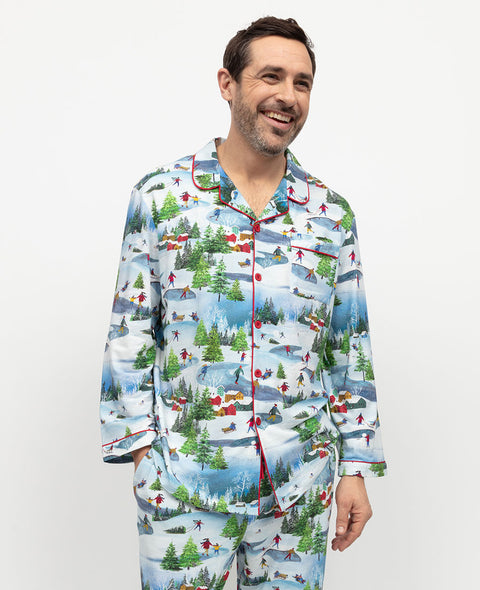 Montana Herren-Pyjama-Oberteil aus Jersey mit Winterscape-Print