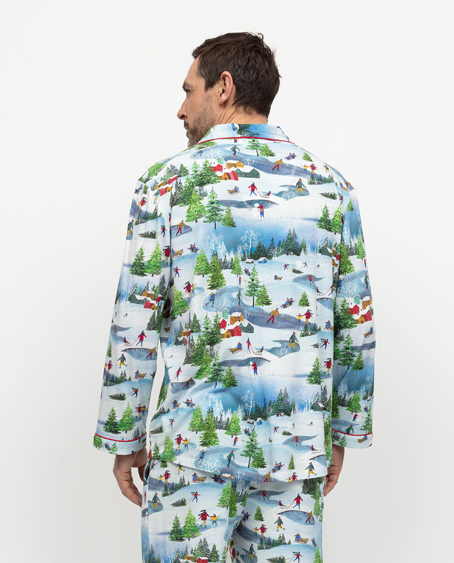 Montana Herren-Pyjama-Oberteil aus Jersey mit Winterscape-Print
