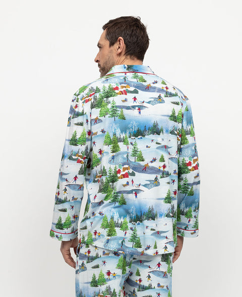 Montana Herren-Pyjama-Oberteil aus Jersey mit Winterscape-Print