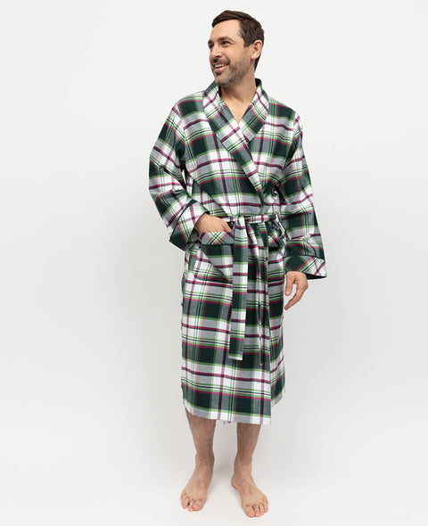 Robe de chambre longue à carreaux brossés Forrest pour hommes