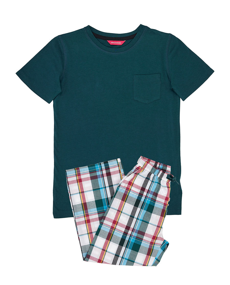 Theo Boys Jersey T-shirt and Check Pyjama Set