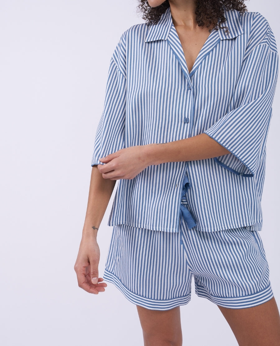 The Denim Edit Womens Chambray Stripe Relaxed Shorty Set