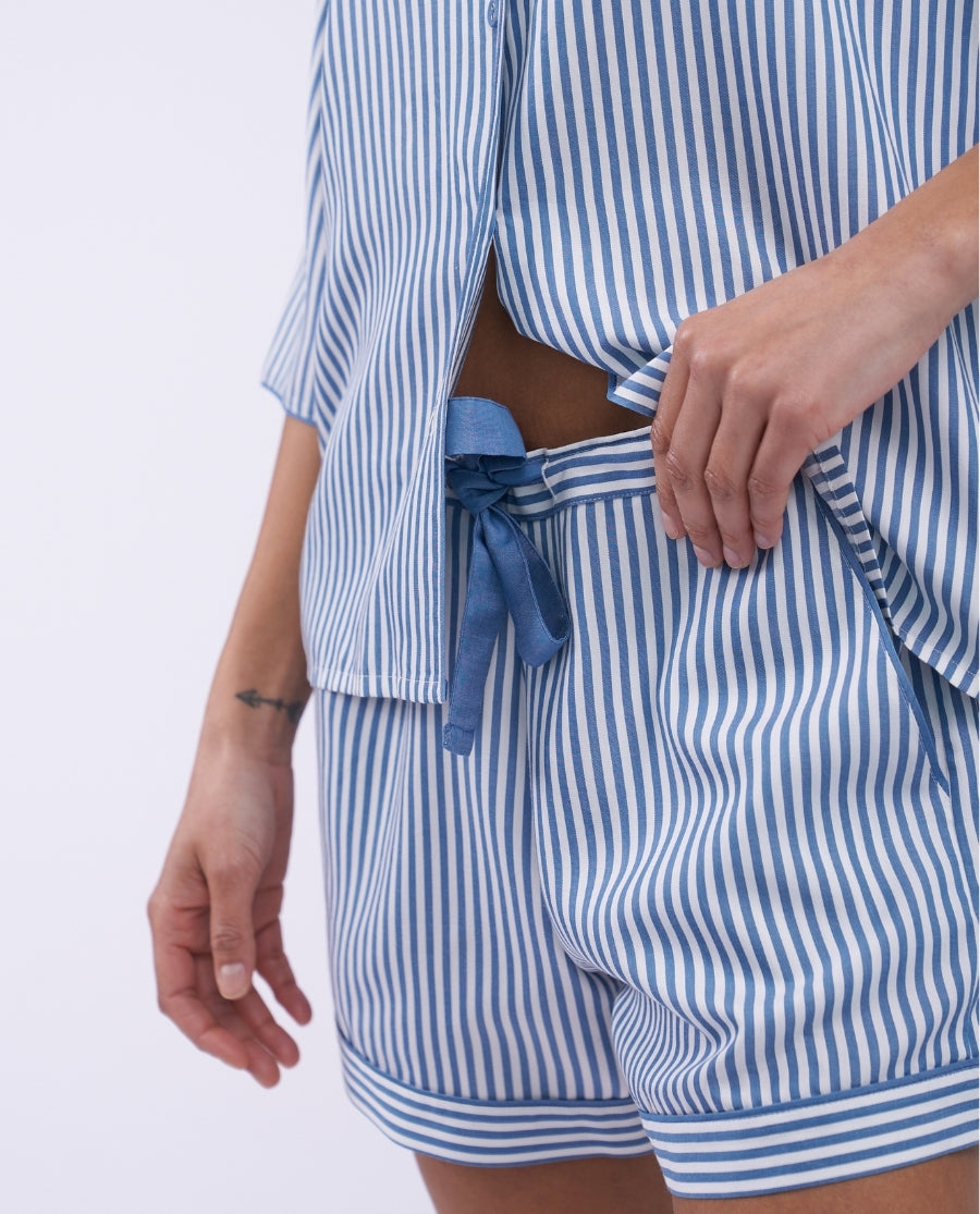 The Denim Edit Womens Chambray Stripe Relaxed Shorty Set