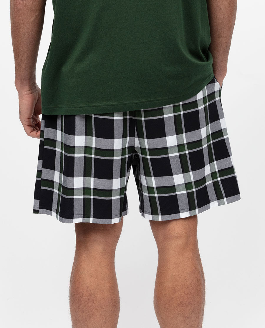 Olivgrüne, leicht gebürstete Herren-Shorts mit Karomuster