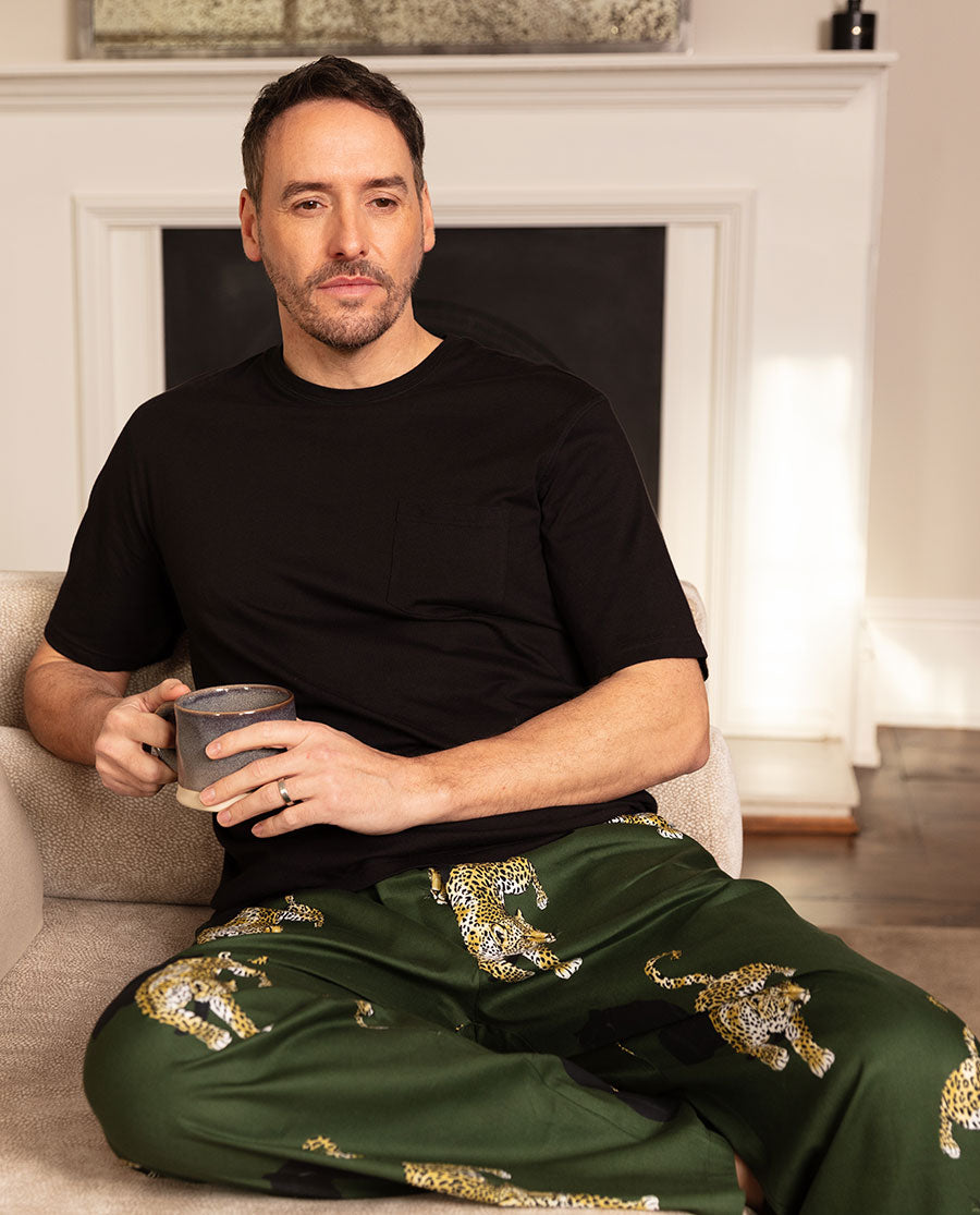 Olive Mens Leopard Print Pyjama Bottoms Cyberjammies