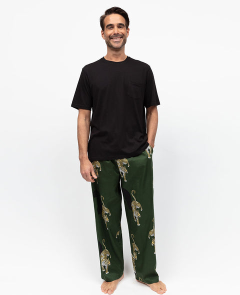 Olive Mens Jersey T-shirt and Leopard Print Pyjama Set