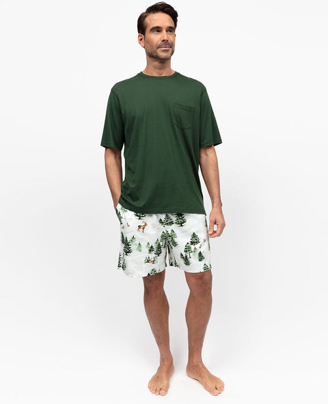 Fern Mens Jersey T-shirt and Alpine Print Shorty Set