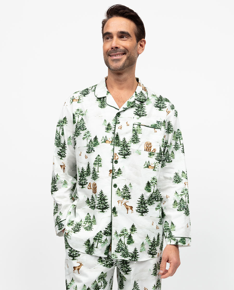 Fern Herren-Pyjamaoberteil mit Alpenprint