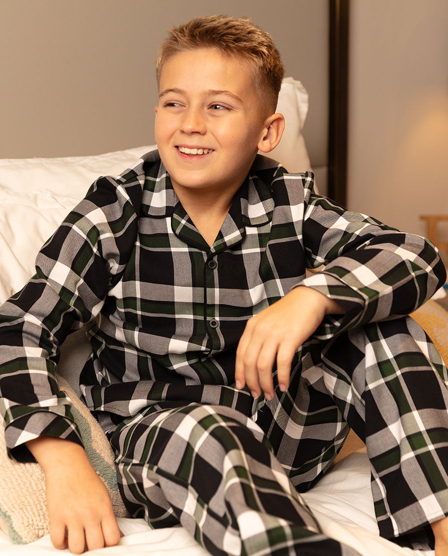 Olive Boys Lightly Brushed Check Pyjama Set