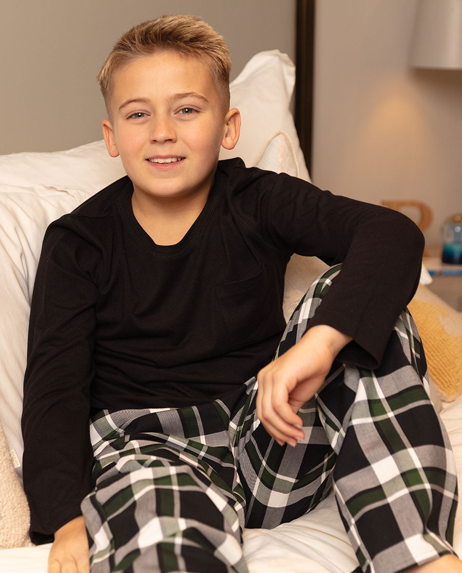 Olive Boys Jersey T-shirt and Lightly Brushed Check Pyjama Set