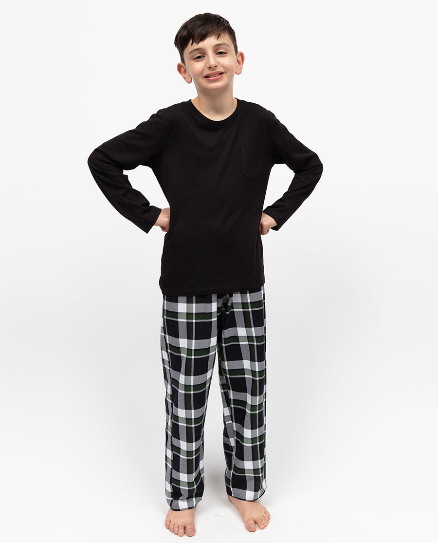 Olive Boys Jersey T-shirt and Lightly Brushed Check Pyjama Set