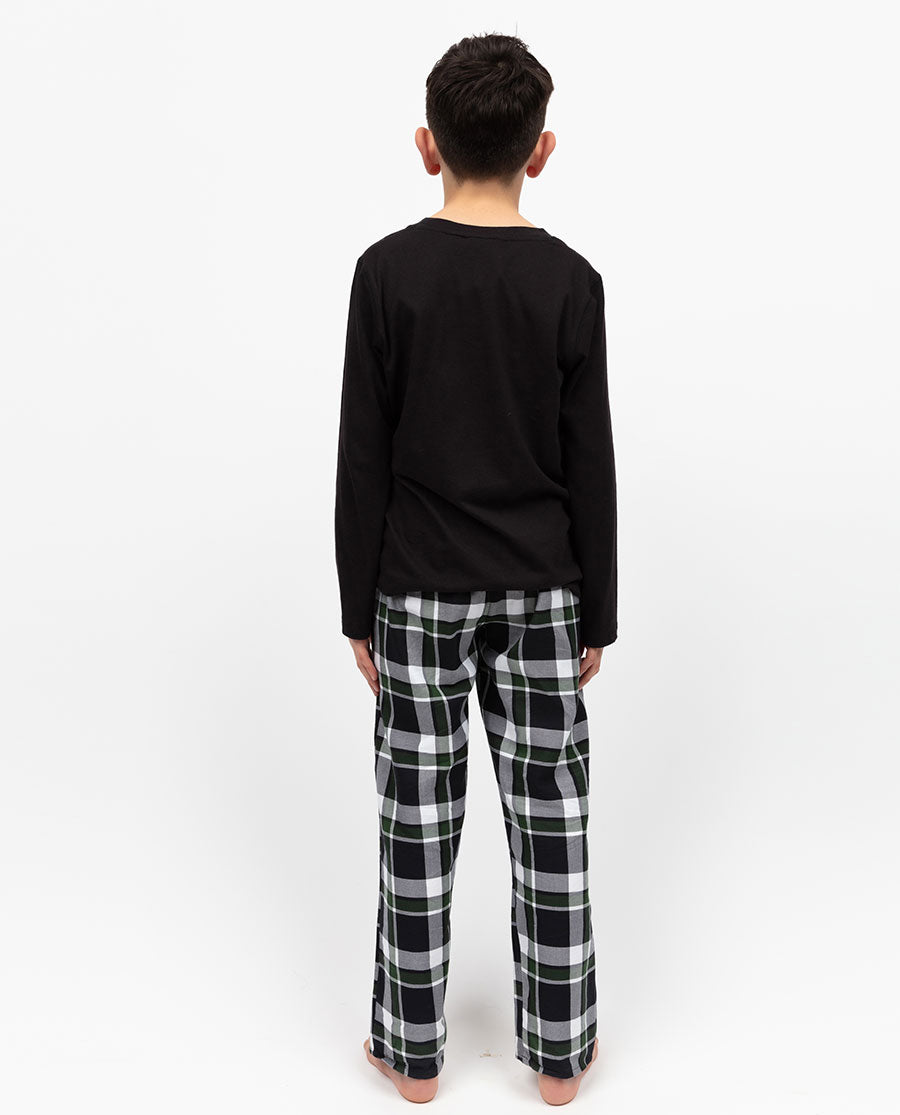 Olive Boys Jersey T-shirt and Lightly Brushed Check Pyjama Set