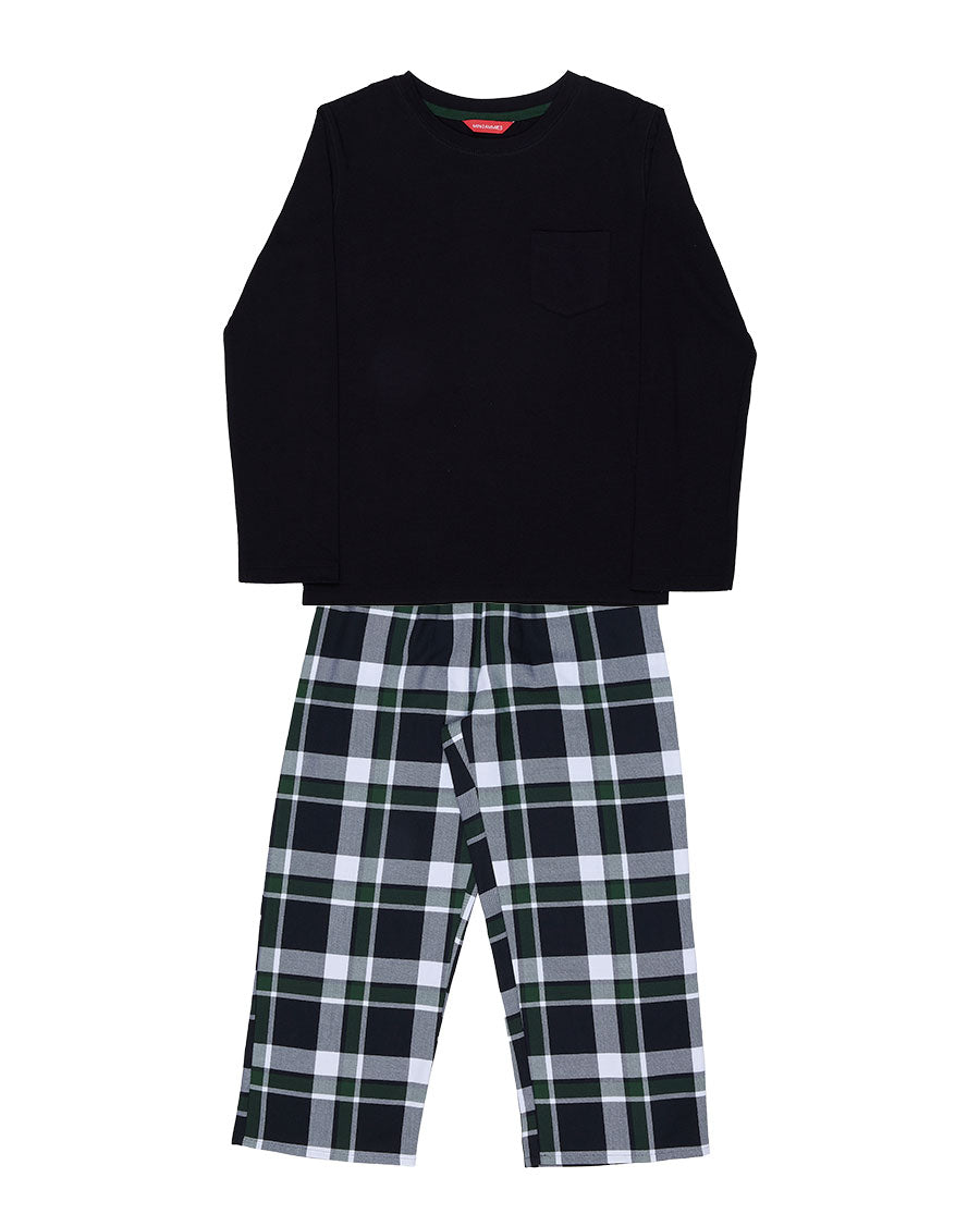 Olive Boys Jersey T-shirt and Lightly Brushed Check Pyjama Set