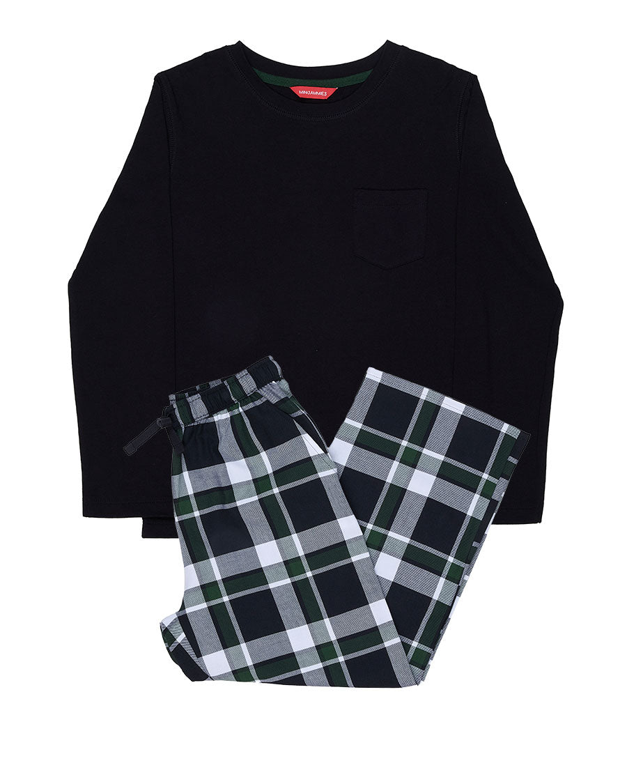 Olive Boys Jersey T-shirt and Lightly Brushed Check Pyjama Set