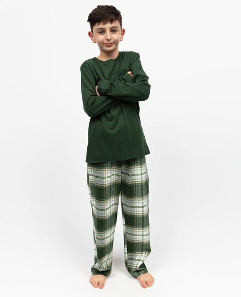 Fern Kids Unisex Jersey T-shirt and Brushed Check Pyjama Set