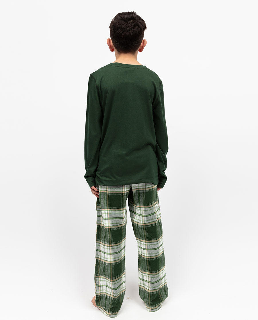 Fern Kids Unisex Jersey T-shirt and Brushed Check Pyjama Set