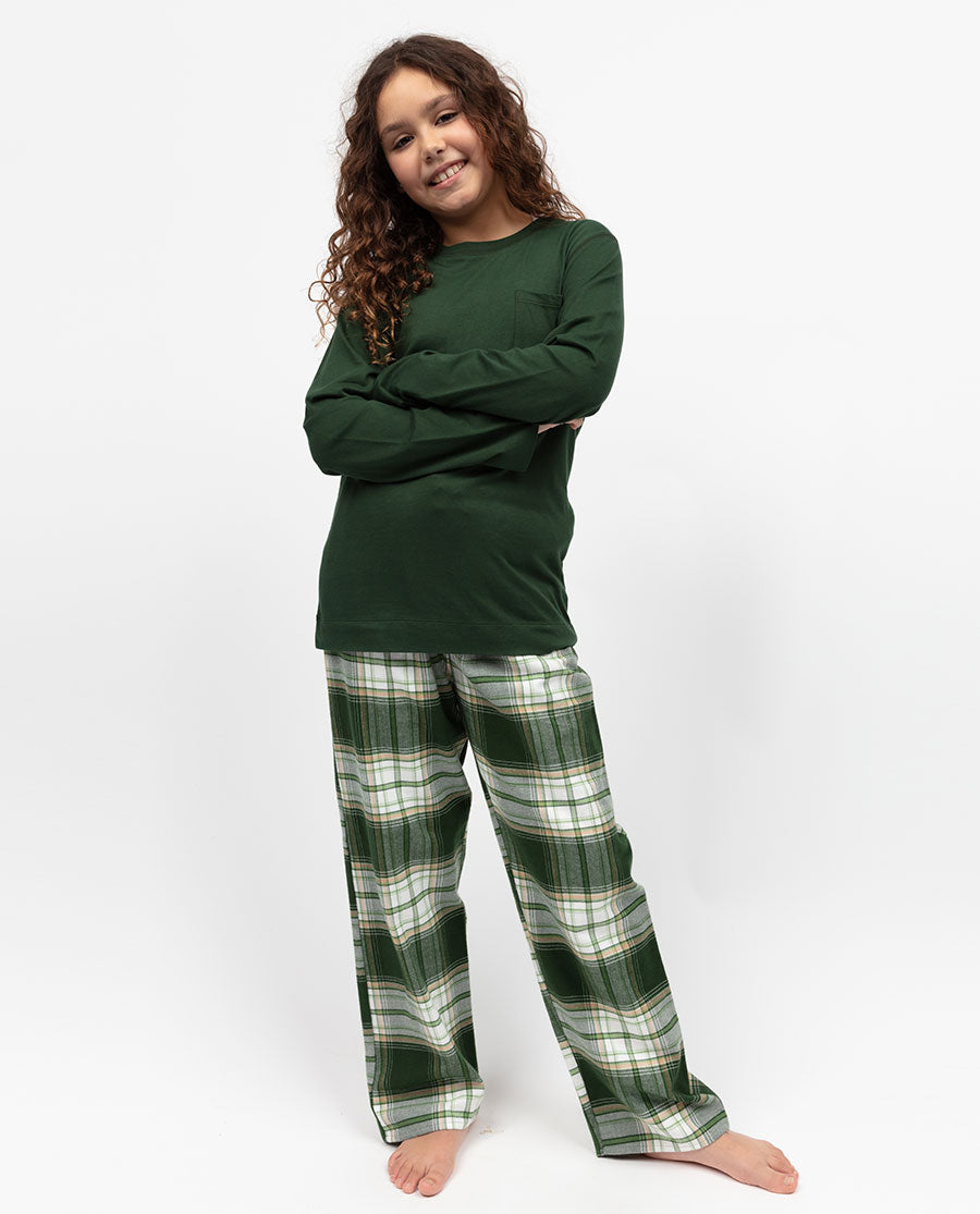 Fern Kids Unisex Jersey T-shirt and Brushed Check Pyjama Set