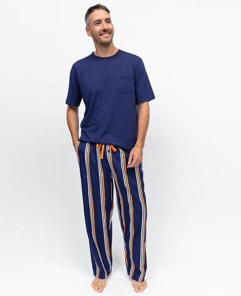 Indigo Mens Jersey T-shirt and Printed Stripe Pyjama Set