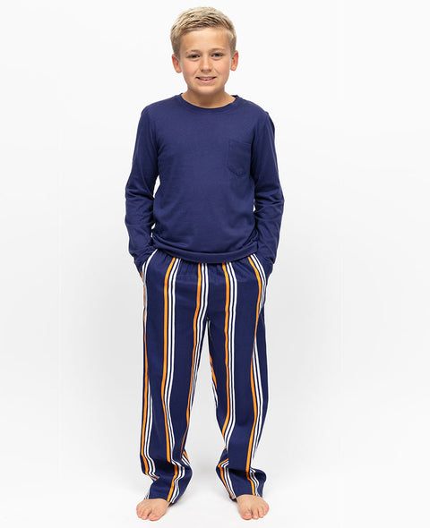 Indigo Boys Jersey T-shirt and Printed Stripe Pyjama Set