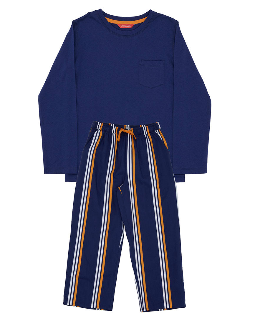 Indigo Boys Jersey T-shirt and Printed Stripe Pyjama Set