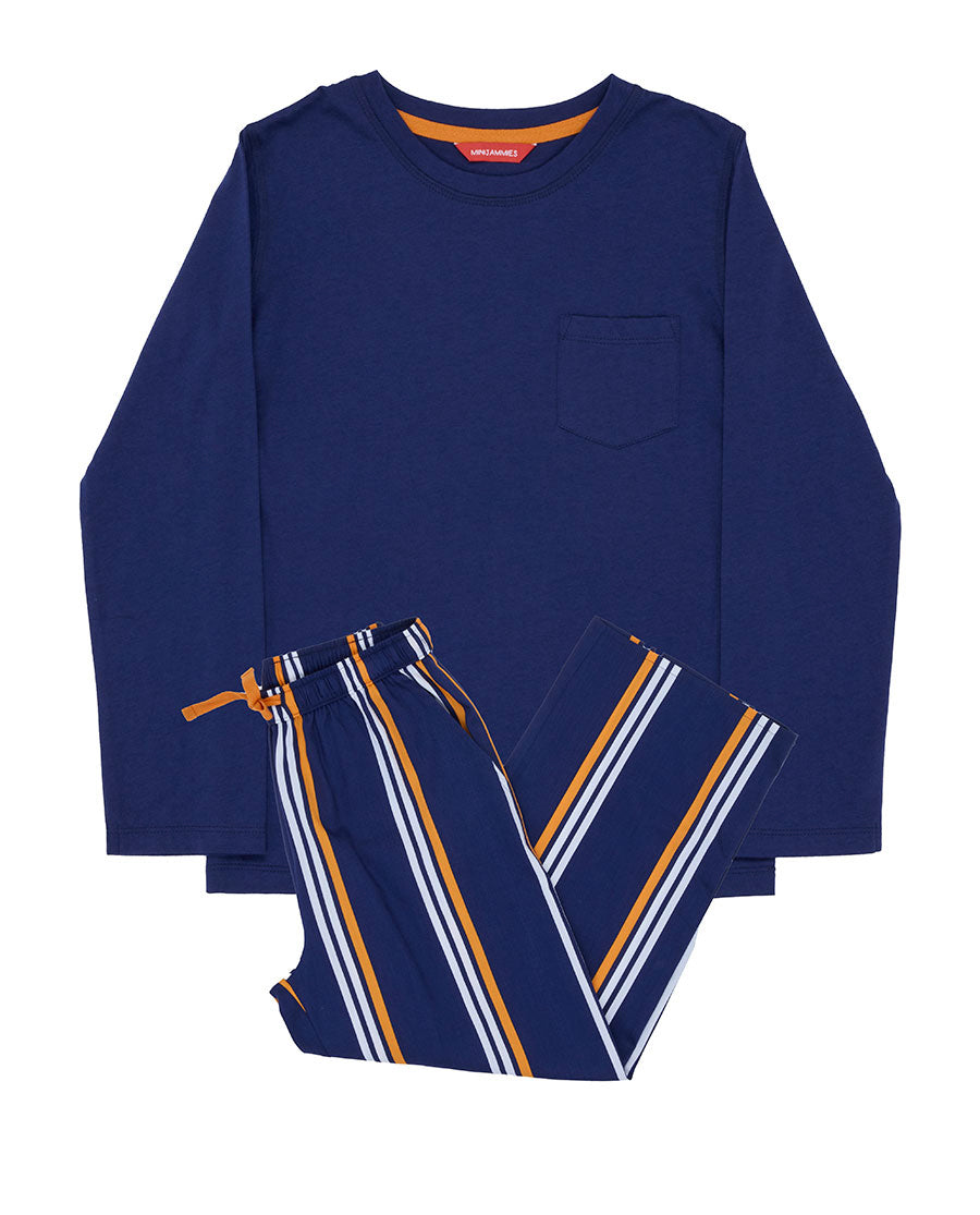 Indigo Boys Jersey T-shirt and Printed Stripe Pyjama Set