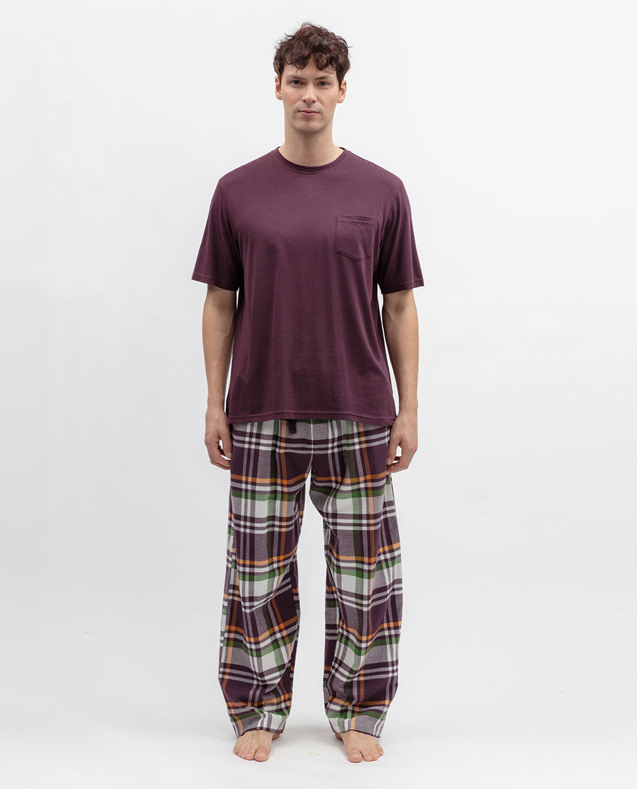 Wild Slumber Mens Jersey T-shirt and Lightly Brushed Check Pyjama Set