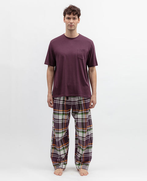 Wild Slumber Mens Jersey T-shirt and Lightly Brushed Check Pyjama Set