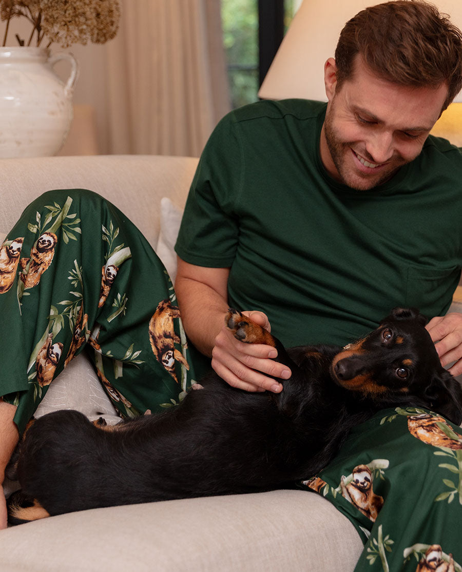 Mens Green Sloth Print Pyjama Bottoms