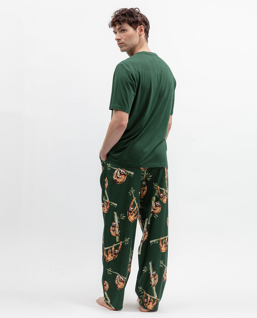 Mens Green Sloth Print Pyjama Bottoms