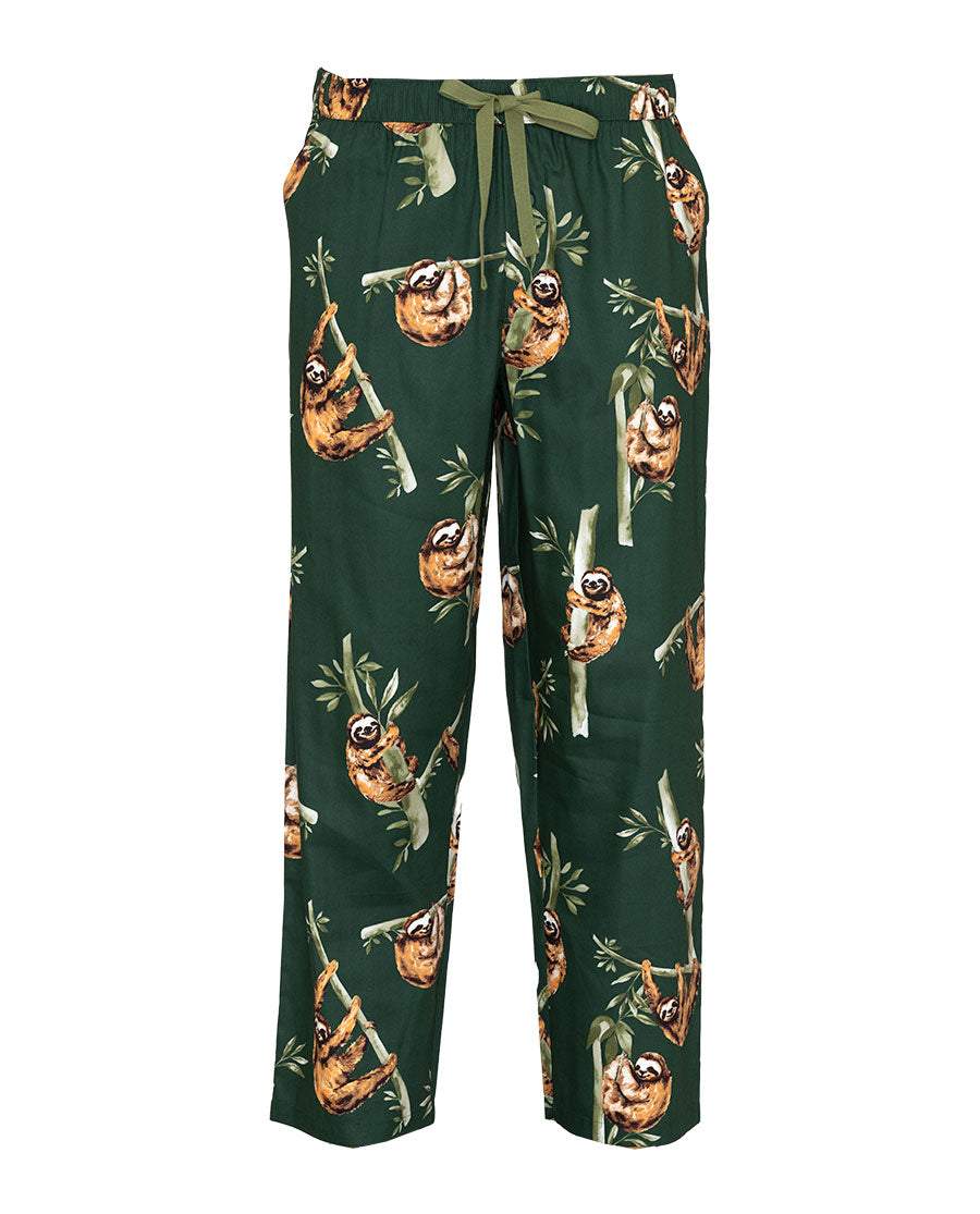 Mens Green Sloth Print Pyjama Bottoms