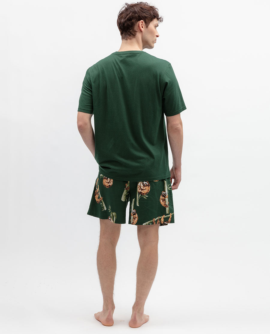 Mens Green Sloth Print Shorts