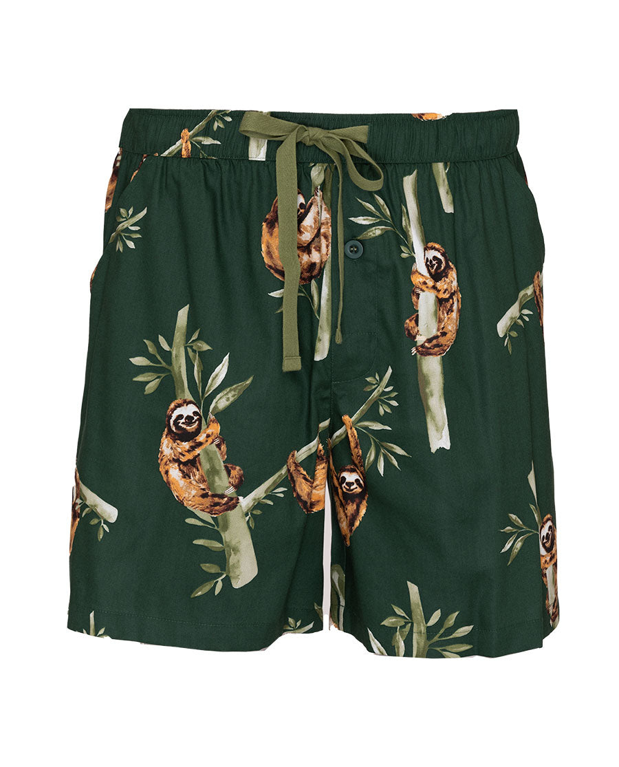 Mens Green Sloth Print Shorts