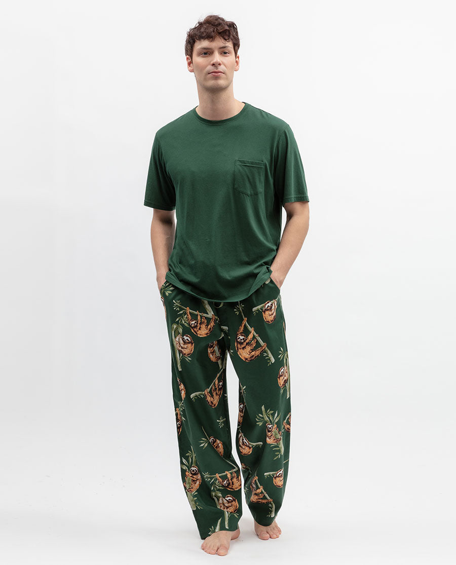 Ember Mens Jersey T-shirt and Sloth Print Pyjama Set