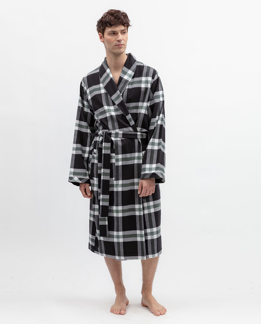 Mens Brushed Check Long Dressing Gown