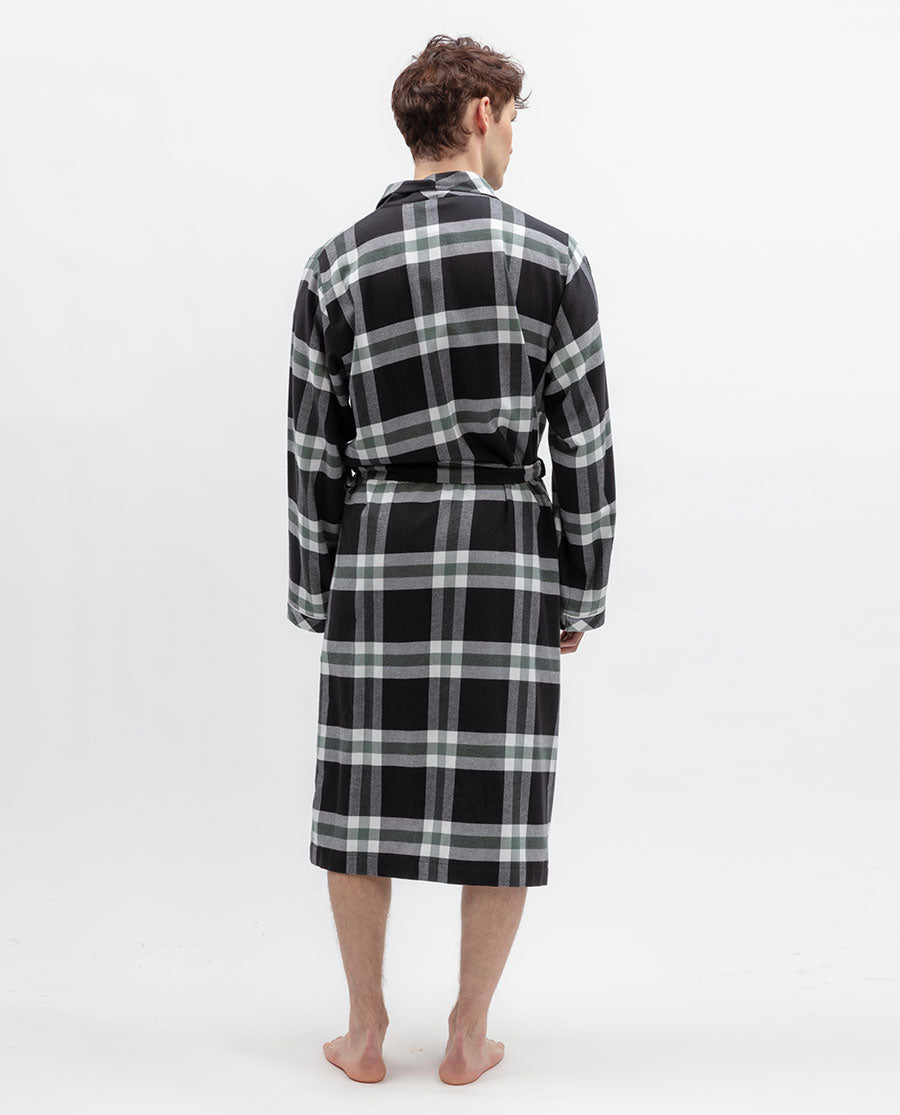 Mens Brushed Check Long Dressing Gown