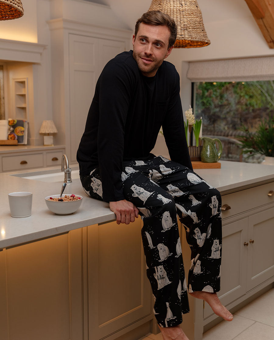 Mens Polar Bear Print Pyjama Bottoms